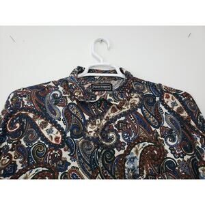 (M5) VTG Peter England Men's Shirt Size XL Long Sleeve Paisley Rayon Casual USA